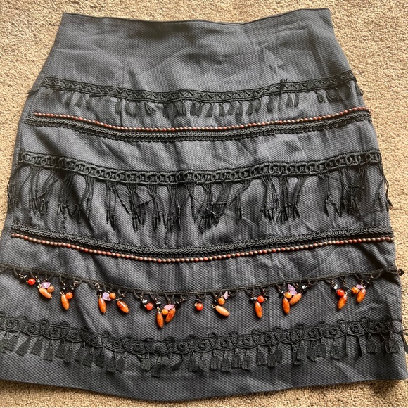 Western  Black Skirt Beads Fringe Boho Sz 10 - Picture 1 of 9